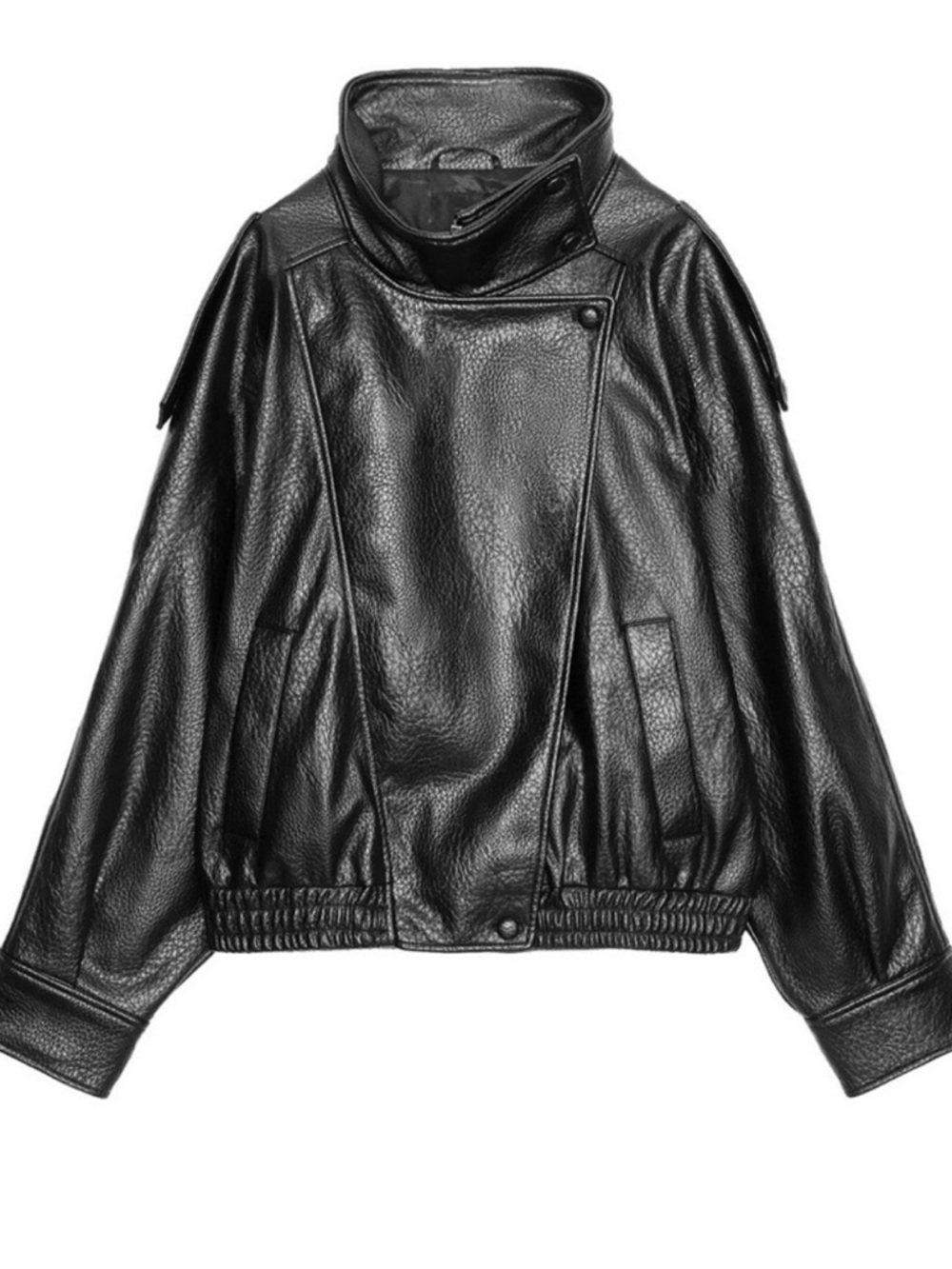 Classic Black Leather Bomber Jacket - Women